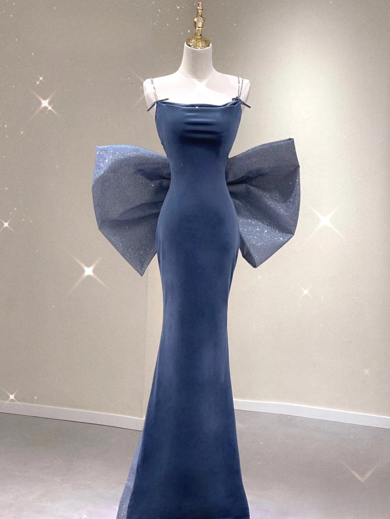 Timeless Mermaid Spaghetti Straps Navy Blue Sequin Long Prom Dresses Party Dress Birthday Outfits Graduation Dress AU162