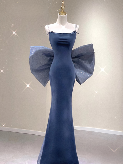Timeless Mermaid Spaghetti Straps Navy Blue Sequin Long Prom Dresses Party Dress Birthday Outfits Graduation Dress AU162
