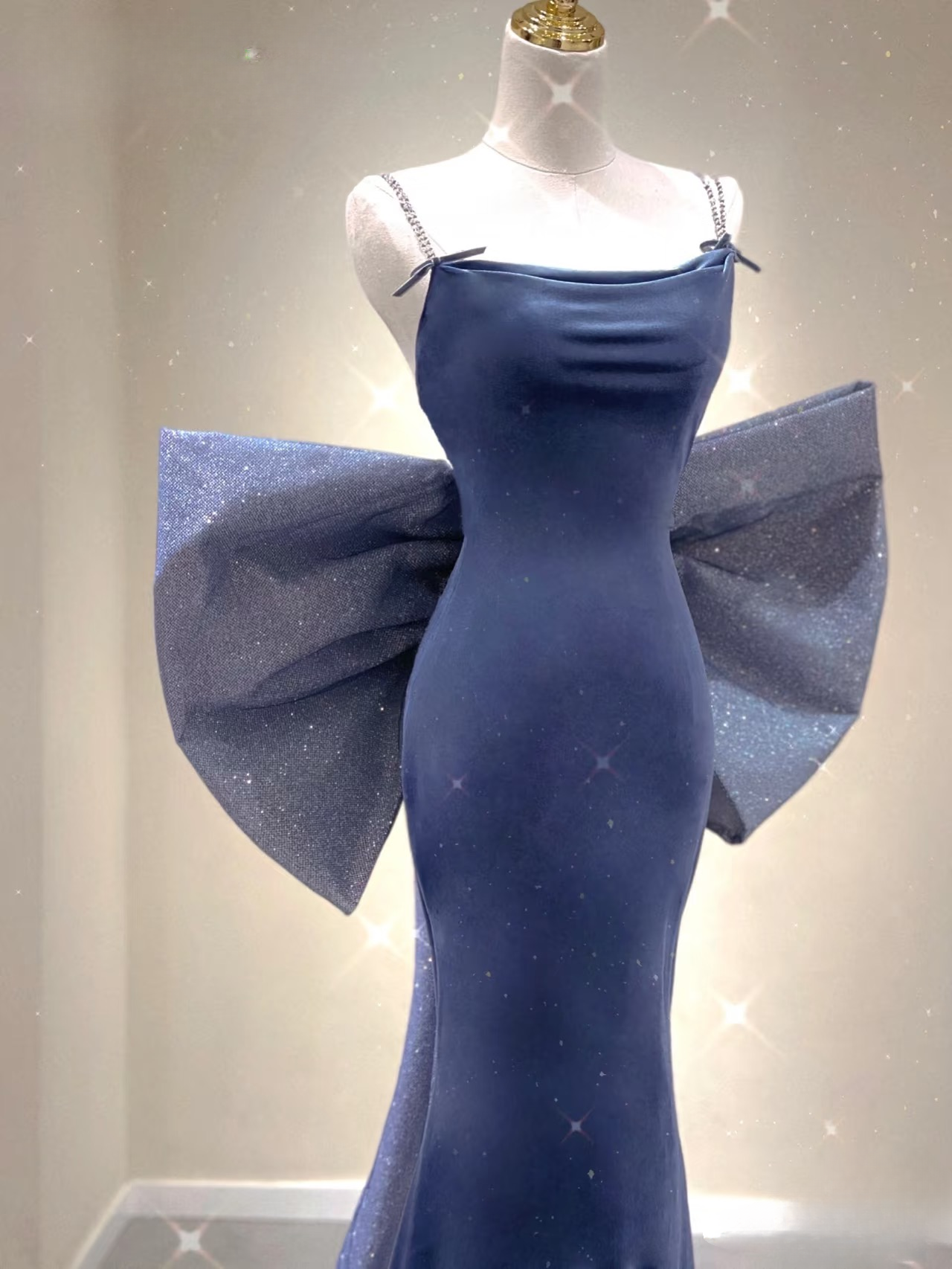 Timeless Mermaid Spaghetti Straps Navy Blue Sequin Long Prom Dresses Party Dress Birthday Outfits Graduation Dress AU162
