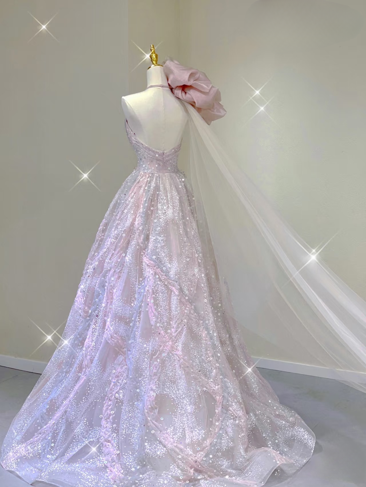 Sparkle Ball Gown Scoop Neckline Pink Sequin Long Prom Dresses Party Dress Birthday Outfits Graduation Dress AU166