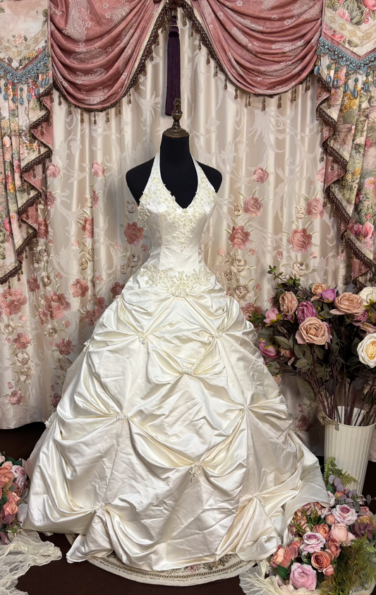 Retro Ball Gown Halter Neckline 60s White Fitted Corset Bride Gown Long Wedding Dresses AU188