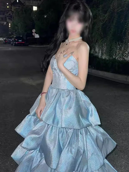 Elegant Ball Gown Sweetheart Sleeveless Blue Sequins Prom Dress Inspiration Ideas Prom Inspo Dresses Graduation Dress AU189