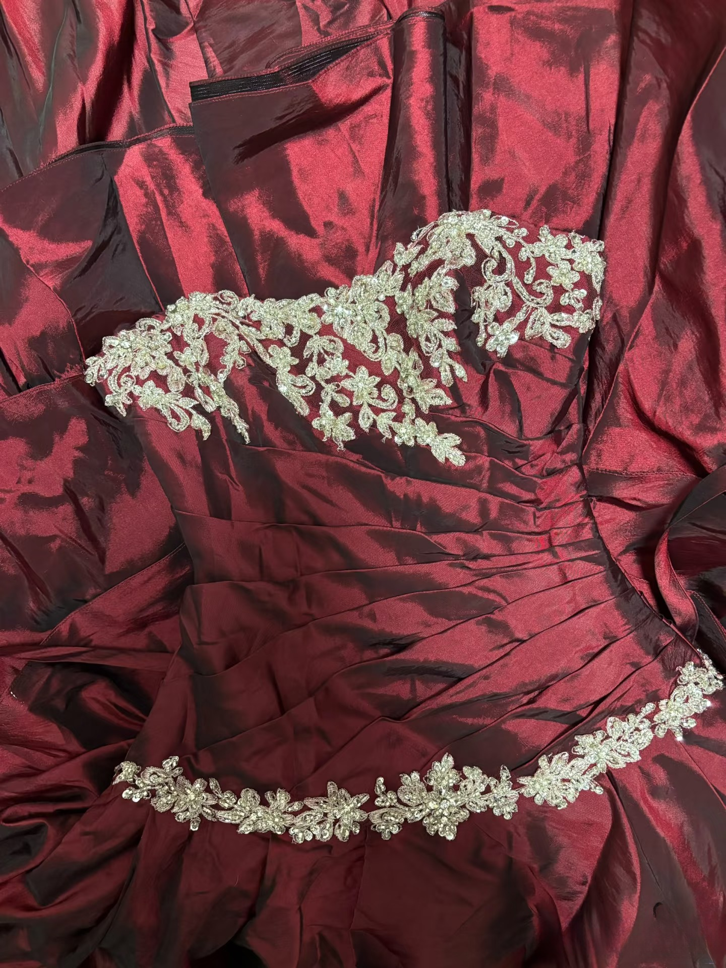 Retro-Ballkleid, trägerlos, weinrot, burgunderfarben, Taft, langes Abendkleid, 80er/70er Jahre, 190 AU$