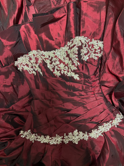 Retro-Ballkleid, trägerlos, weinrot, burgunderfarben, Taft, langes Abendkleid, 80er/70er Jahre, 190 AU$