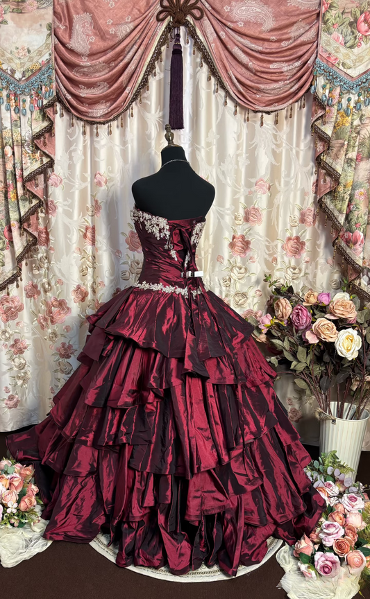 Retro-Ballkleid, trägerlos, weinrot, burgunderfarben, Taft, langes Abendkleid, 80er/70er Jahre, 190 AU$