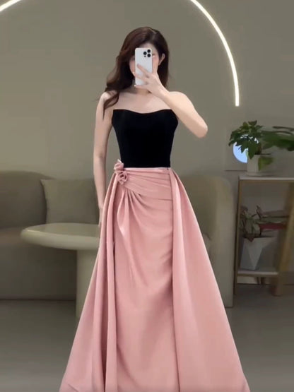 Sexy Mermaid Sweetheart Pink Satin Sleeveless Prom Dress Inspiration Long Party Formal Prom Dresses AU195
