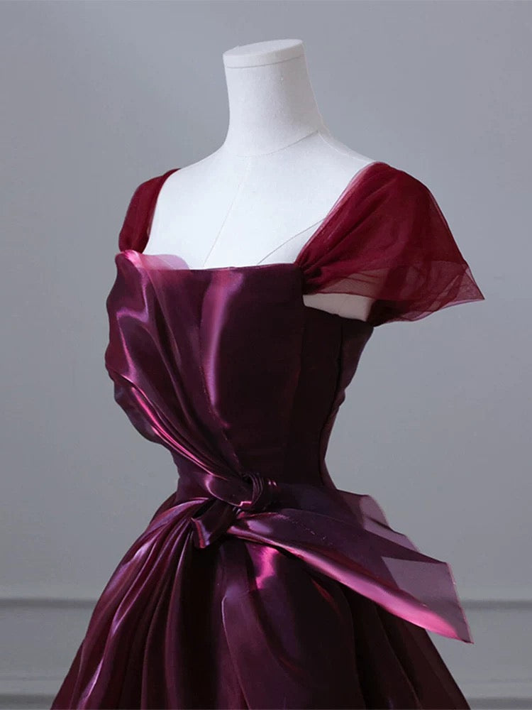 Sexy Ball Gown Square Neck Burgundy Organza Prom Dress Inspiration Long Party Formal Prom Dresses AU198