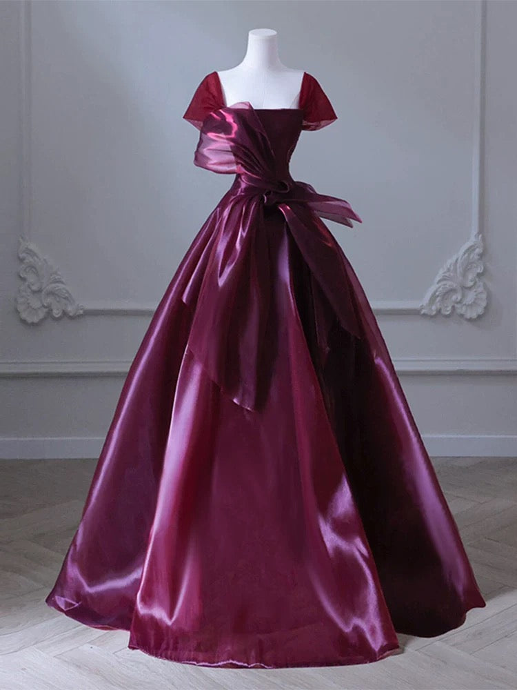 Sexy Ball Gown Square Neck Burgundy Organza Prom Dress Inspiration Long Party Formal Prom Dresses AU198