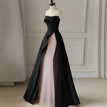 Sexy Ball Gown Strapless Black Satin Prom Dress Inspiration Long Party Formal Prom Dresses AU202