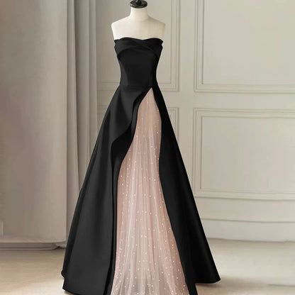 Sexy Ball Gown Strapless Black Satin Prom Dress Inspiration Long Party Formal Prom Dresses AU202