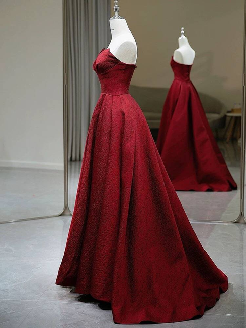 Charming A Line Strapless Red Satin Prom Dresses Inspiration Prom Dress Princess Graduation Dress AU218