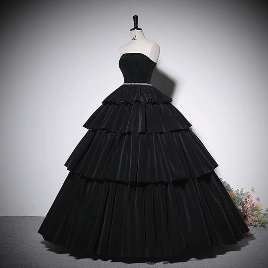 Black Quinceanera Dresses Ball Gown Strapless Velvet Birthday Prom Gowns Vestidos De 15 Anos Formal Party Long Sweet 16 Dress AU221