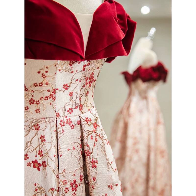 Modest Ball Gown Off The Shoulder Red Satin Long Prom Dresses Party Dress 20th Birthday Outfits Graduation Dress AU222