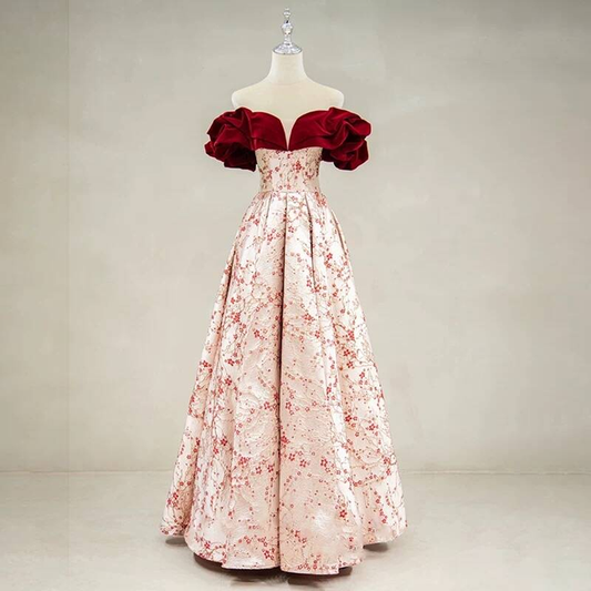 Modest Ball Gown Off The Shoulder Red Satin Long Prom Dresses Party Dress 20th Birthday Outfits Graduation Dress AU222