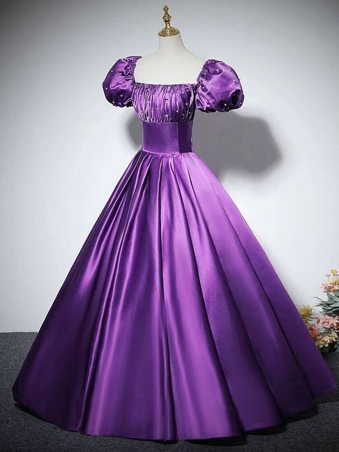 Charming Ball Gown Square Neck Grape Satin Prom Dresses Inspiration Prom Dress Princess Graduation Dress AU227