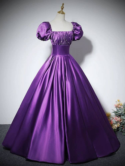 Charming Ball Gown Square Neck Grape Satin Prom Dresses Inspiration Prom Dress Princess Graduation Dress AU227