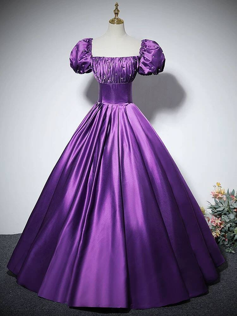 Charming Ball Gown Square Neck Grape Satin Prom Dresses Inspiration Prom Dress Princess Graduation Dress AU227