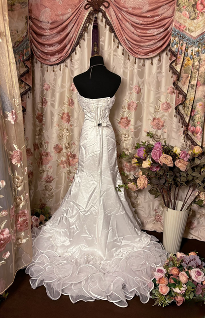 Retro Mermaid Sweetheart Satin 80s White Fitted Corset Long Wedding Dress Bride Gown Brides Dresses AU227