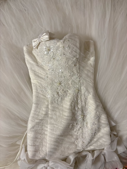 Retro Mermaid Sweetheart Neckline 60s White Fitted Corset Bride Gown Long Wedding Dresses AU229