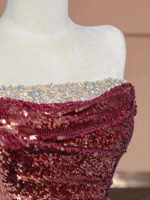 Modest Mermaid Strapless Sequin Pink Long Prom Dresses Party Dress 20th Birthday Outfits Graduation Dress AU233