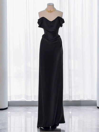 Charming Mermaid Off The Shoulder Black Satin Prom Dresses Inspiration Prom Dress Princess Graduation Dress AU236
