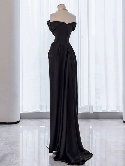 Charming Mermaid Off The Shoulder Black Satin Prom Dresses Inspiration Prom Dress Princess Graduation Dress AU236
