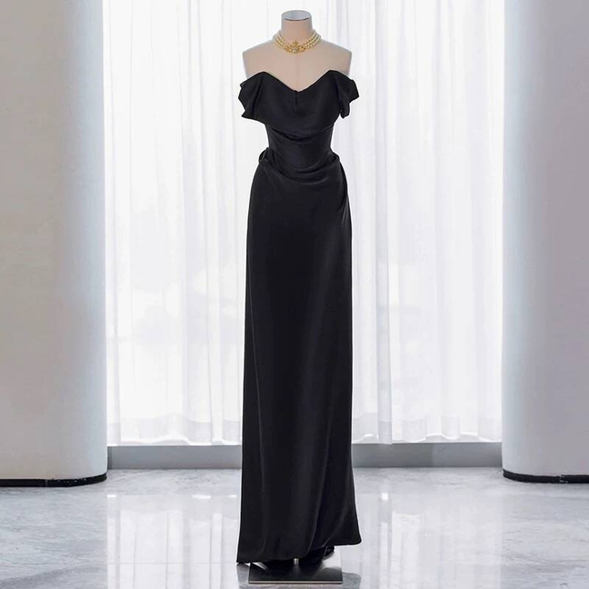 Charming Mermaid Off The Shoulder Black Satin Prom Dresses Inspiration Prom Dress Princess Graduation Dress AU236