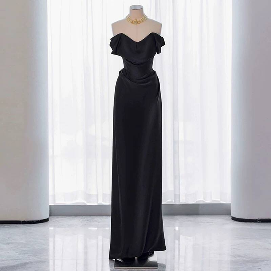Charming Mermaid Off The Shoulder Black Satin Prom Dresses Inspiration Prom Dress Princess Graduation Dress AU236