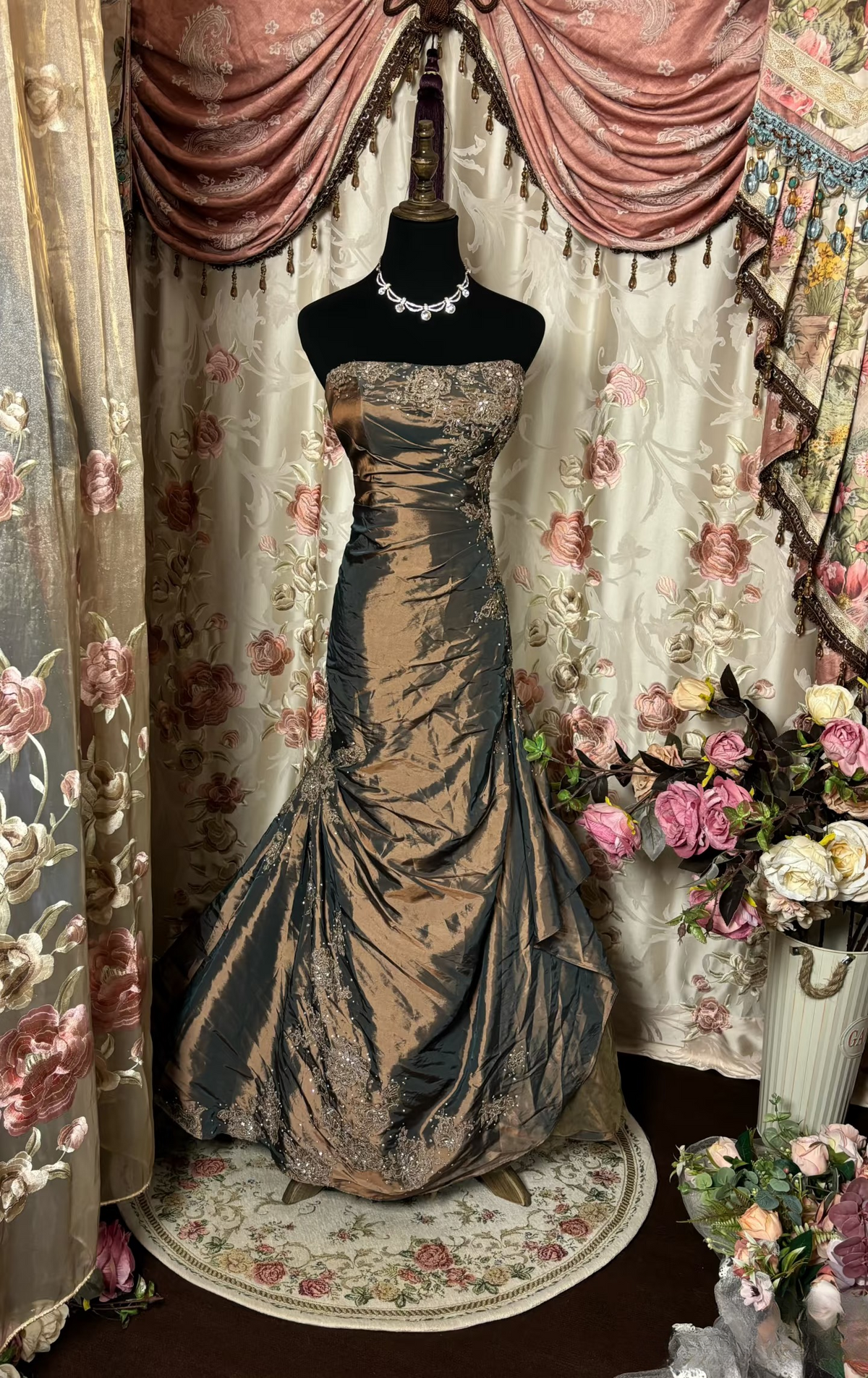 Retro Prim Retro Mermaid Strapless Taffeta Long Prom Dresses 80s 70s Party Prom G ...