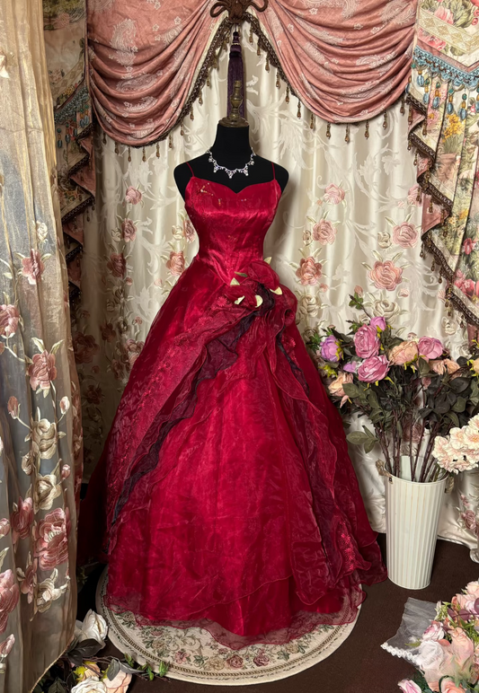 Retro-Abendkleider, Ballkleid mit Spaghettiträgern, burgunderrot, Vintage, langes Abendkleid, Partykleid AU238