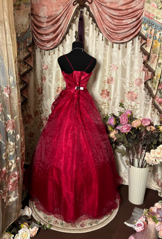 Retro-Abendkleider, Ballkleid mit Spaghettiträgern, burgunderrot, Vintage, langes Abendkleid, Partykleid AU238