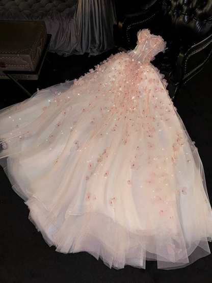 Charming Ball Gown Sweetheart Blush Pink Tulle Prom Dresses Inspiration Prom Dress Princess Graduation Dress AU244