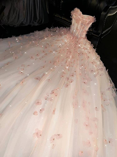 Charming Ball Gown Sweetheart Blush Pink Tulle Prom Dresses Inspiration Prom Dress Princess Graduation Dress AU244