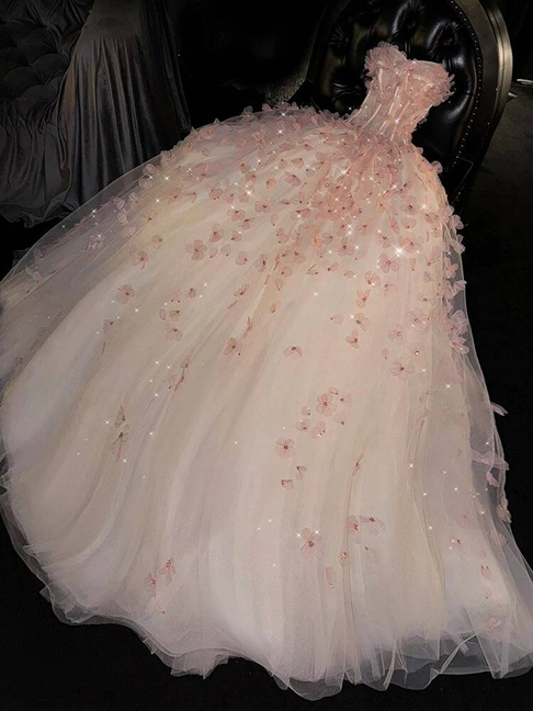 Charming Ball Gown Sweetheart Blush Pink Tulle Prom Dresses Inspiration Prom Dress Princess Graduation Dress AU244
