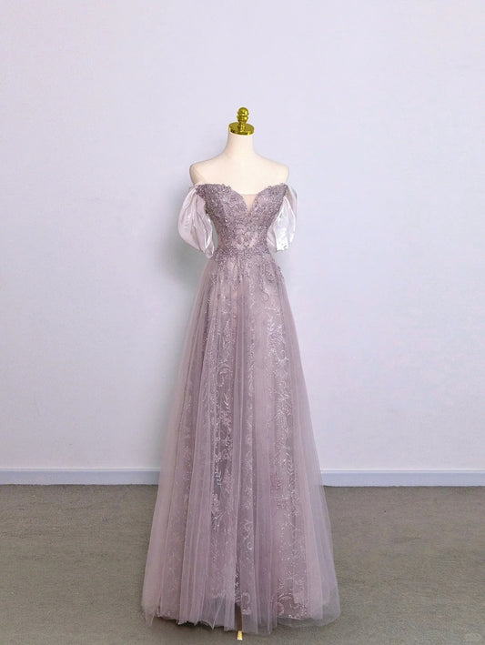 Pretty A line Off The Shoulder Pink With Lace Prom Dresses Long Evening Party Formal Outfits RB6633