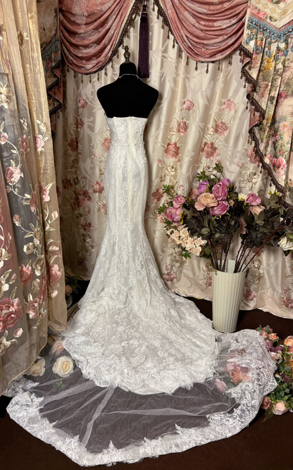 Retro Mermaid Sweetheart Lace 70s White Fitted Long Wedding Dress Bride Gown Brides Dresses AU250