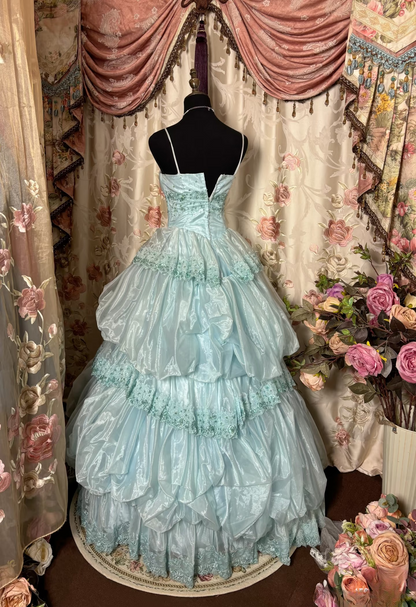 Retro-Abendkleider, Ballkleid mit Spaghettiträgern, hellblau, Vintage, langes Abendkleid, Partykleid AU251