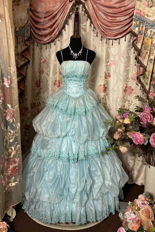 Retro-Abendkleider, Ballkleid mit Spaghettiträgern, hellblau, Vintage, langes Abendkleid, Partykleid AU251