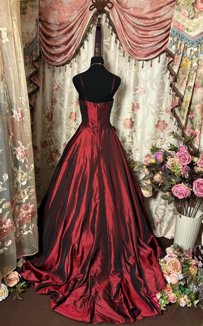 Retro-Abendkleider, Ballkleid mit Spaghettiträgern, burgunderrot, Vintage, langes Abendkleid, Partykleid AU252