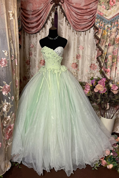 Retro-Ballkleid mit Herzausschnitt, Perlen, mintgrünem Tüll, langes Abendkleid im Stil der 70er und 80er Jahre, AU254