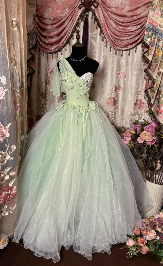Retro-Ballkleid mit Herzausschnitt, Perlen, mintgrünem Tüll, langes Abendkleid im Stil der 70er und 80er Jahre, AU254