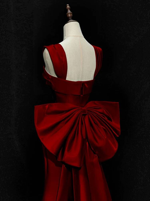 Modest Mermaid Square Neck Burgundy Satin Long Prom Dresses Party Dress 21st Birthday Outfits Graduation Dress AU257