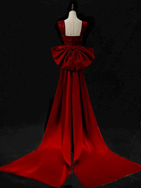Modest Mermaid Square Neck Burgundy Satin Long Prom Dresses Party Dress 21st Birthday Outfits Graduation Dress AU257