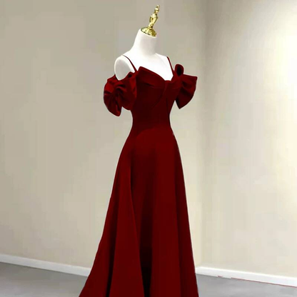Simple A Line Spaghetti Straps Red Satin Long Prom Dresses Party Dress 21st Birthday Outfits Graduation Dress AU264