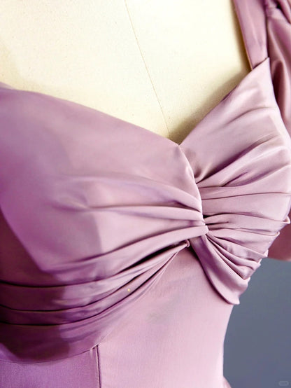 Modest A line Sweetheart Neck Lilac Satin With Puffy Sleeves Prom Dresses Long Evening Party Formal Outfits RB6652