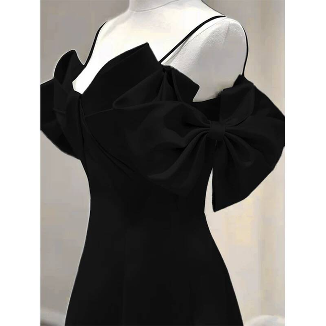 Simple A Line Spaghetti Straps Black Satin Long Prom Dresses Party Dress 21st Birthday Outfits Graduation Dress AU268