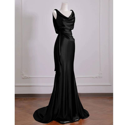 Sexy Mermaid Red Sleeveless Satin Long Prom Dresses Party Dress 21st Birthday Outfits Graduation Dress AU270
