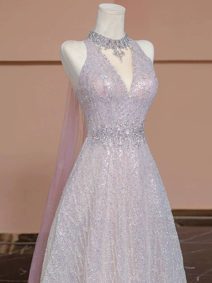 Sexy Ball Gown V Neck Light Pink Sleeveless Sequin Long Prom Dresses Party Dress 21st Birthday Outfits Graduation Dress AU273