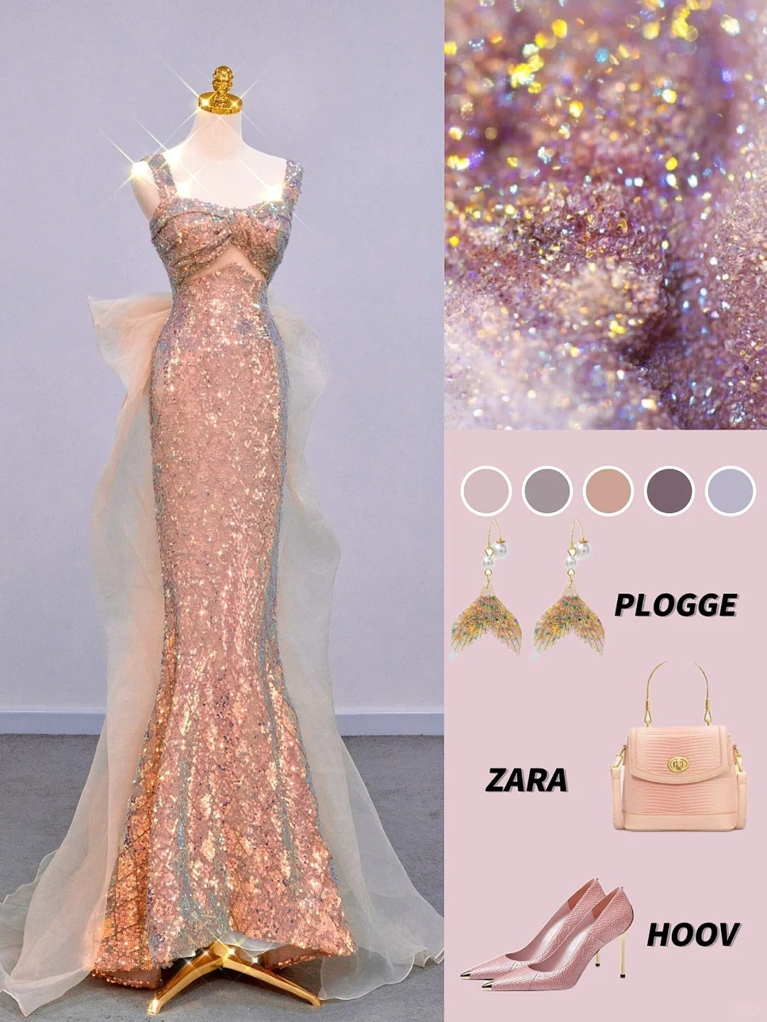 Sparkly Mermaid Sweetheart With Straps Pink With Bow Prom Dresses Long Evening Party Formal Outfits RB6655