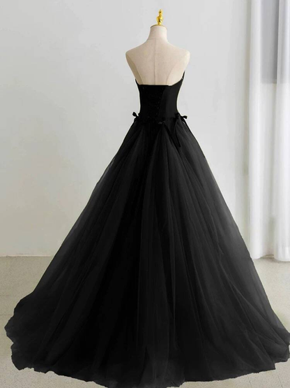 Classy Ball Gown Strapless Black Tulle Long Prom Dresses Party Dress 21st Birthday Outfits Graduation Dress AU279